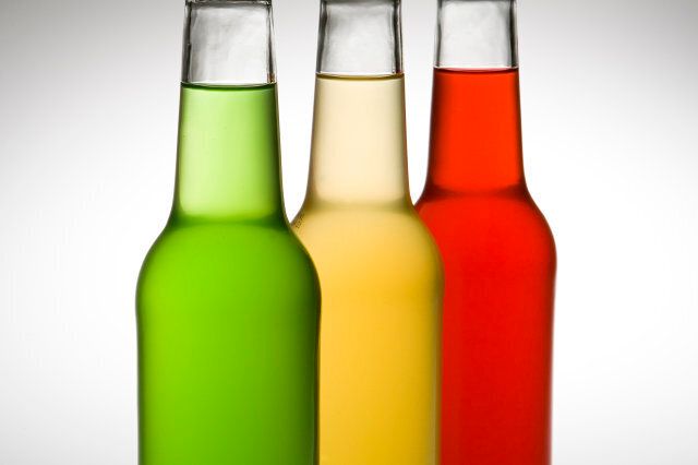 Green, Yellow, Red Glass bottles.