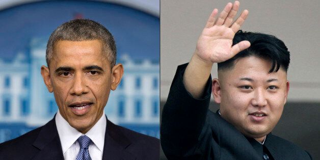 This photo combination shows U.S. President Barack Obama, left, and North Korean leader Kim Jong Un. North Korea has compared Obama to a monkey and blamed the U.S. for shutting down its Internet amid the hacking row over the movie