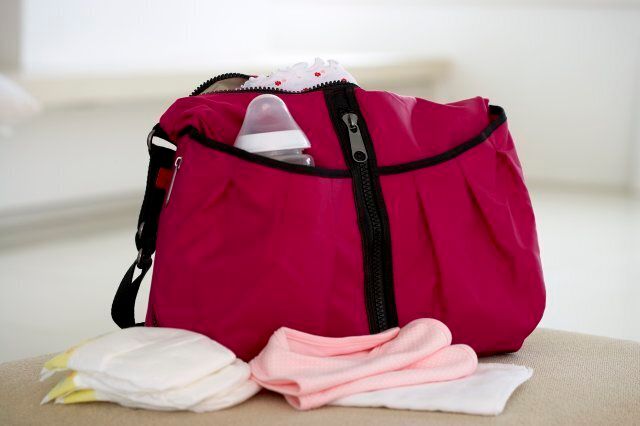 Bag with pockets holding baby supplies