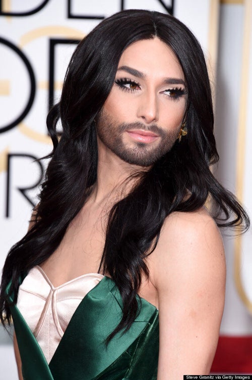 Golden Globes 2015: Conchita Wurst Turns Heads With Beard And Gown On Red Carpet, Supports #JeSuisCharlie With 'Freedom of Expression' Speech (PICS)
