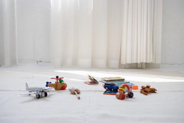 Children's toys on floor in living room