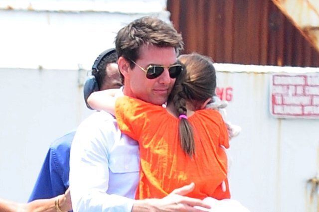 NEW YORK, NY - JULY 18: Tom Cruise and Suri Cruise are seen at west side heliport in Manhattan on July 18, 2012 in New York City. (Photo by Alo Ceballos/FilmMagic)