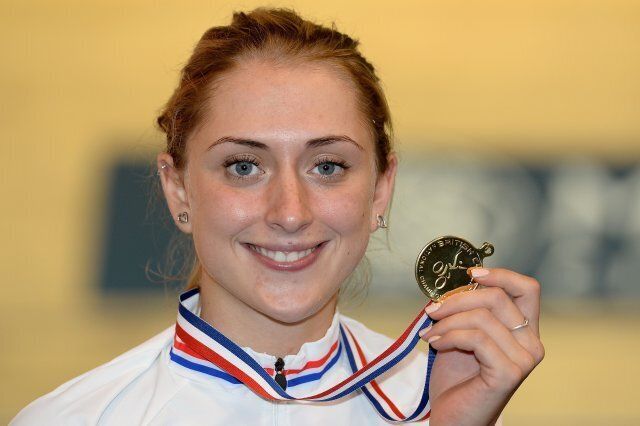 Laura Trott with her gold medal after winning the Women's Points race, during day three of the British National Track Championships at the National Cycling Centre, Manchester.