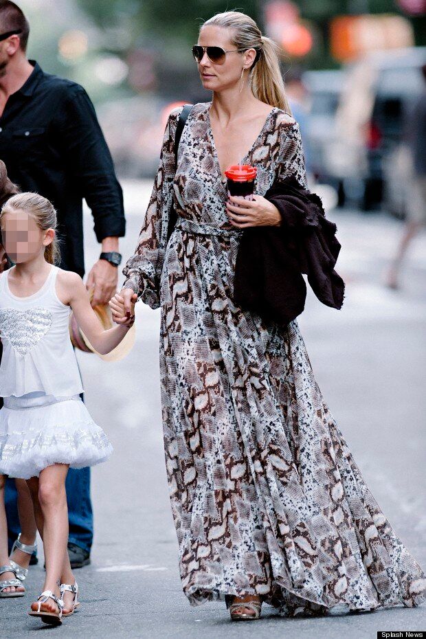 Yummy Mummy: Heidi Klum Wears Snakeskin Maxi Dress For Dinner In NYC ...