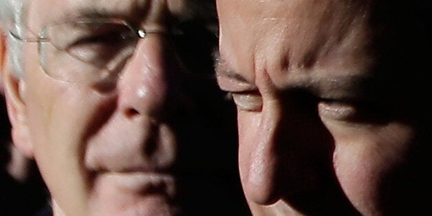 LONDON, UNITED KINGDOM - NOVEMBER 10: Former British Prime Minister Sir John Major and current British Prime Minister David Cameron stand in front of the Cenotaph on Whitehall during the annual Remembrance Sunday service on November 10, 2013 in London, United Kingdom. People across the UK gathered to pay tribute to service personnel who have died in the two World Wars and subsequent conflicts, as part of the annual Remembrance Sunday ceremonies. (Photo by Matthew Lloyd/Getty Images)