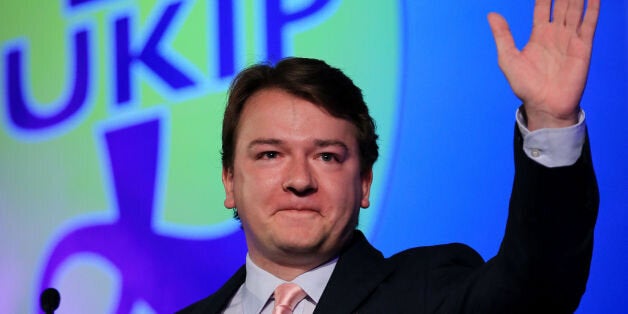 Ukip's Tim Aker delivers his speech during the Ukip annual conference at Doncaster racecourse in South Yorkshire.