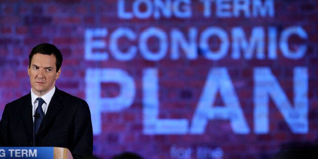 MANCHESTER, ENGLAND - JANUARY 08: Chancellor George Osborne looks on as Prime Minister David Cameron (not pictured) delivers a speech to business leaders on their long term economic plan at a conference in the Old Granada TV Studios on January 8, 2015 in Manchester, England. (Photo by Peter Byrne - WPA Pool/Getty Images)