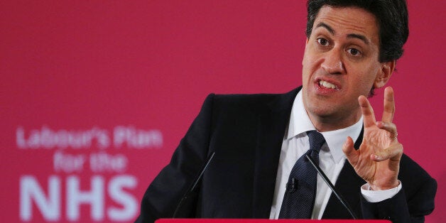 MANCHESTER, ENGLAND - JANUARY 27: Labour Leader Ed Miliband delivers a speech about the future of the National Health Service at The Life Centre on January 27, 2015 in Sale, Manchester, England. The party leader pledged his support to the NHS with just 100 days to go until the general election. (Photo by Dave Thompson/Getty Images)