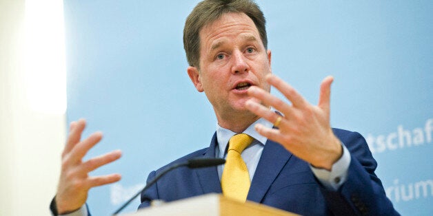 BERLIN, GERMANY - NOVEMBER 26: British Deputy Prime Minister Nick Clegg speaks as he attends a press statement in German Ministry of Economy on November 26, 2014 in Berlin, Germany. (Photo by Michael Gottschalk/Photothek via Getty Images)