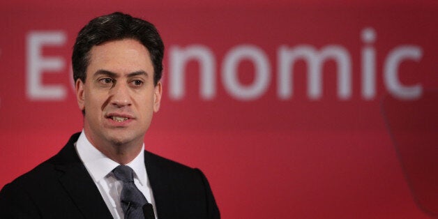 LONDON, ENGLAND - DECEMBER 11: Labour Party leader Ed Miliband speaks to business leaders on December 11, 2014 in London, England. Mr Miliband is setting out the Labour party's future spending plans ahead of the 2015 parliamentary elections. (Photo by Peter Macdiarmid/Getty Images)