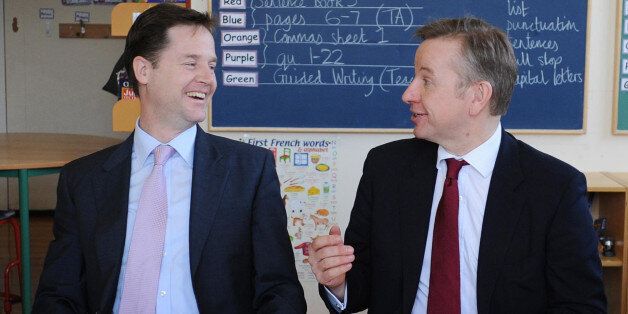 Deputy Prime Minister Nick Clegg and Education Secretary Michael Gove (right) meet pupils at Durand Academy Primary School in Stockwell, south London today.