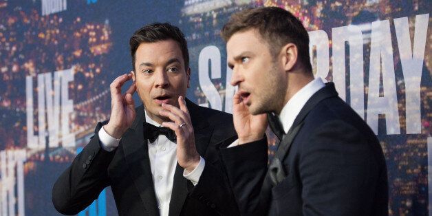 NEW YORK, NY - FEBRUARY 15: Jimmy Fallon (L) and Justin Timberlake attend the SNL 40th Anniversary Celebration at Rockefeller Plaza on February 15, 2015 in New York City. (Photo by D Dipasupil/FilmMagic)