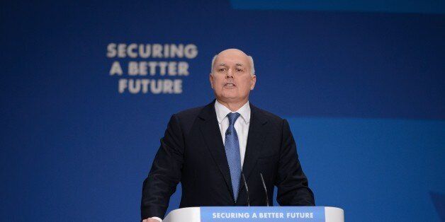 Britain's Work and Pensions Secretary Iain Duncan Smith addresses delegates on the second day of the annual Conservative Party conference in Birmingham in central England, on September 29, 2014. AFP PHOTO / LEON NEAL (Photo credit should read LEON NEAL/AFP/Getty Images)