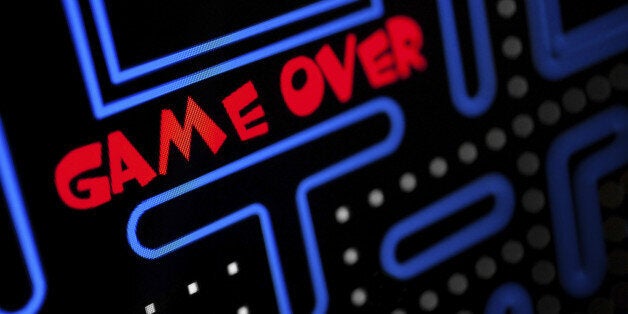 Screen showing that the Game is Over. Macro picture of a video game.