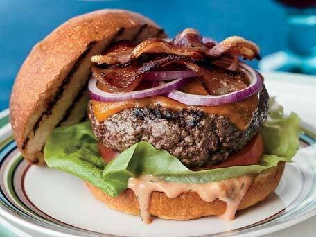 Cheddar BLT Burgers With Tarragon Russian Dressing