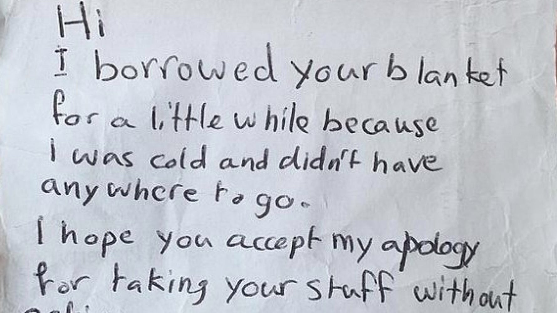 Thief Steals Blanket From Car To Keep Warm, But Returns It With Polite