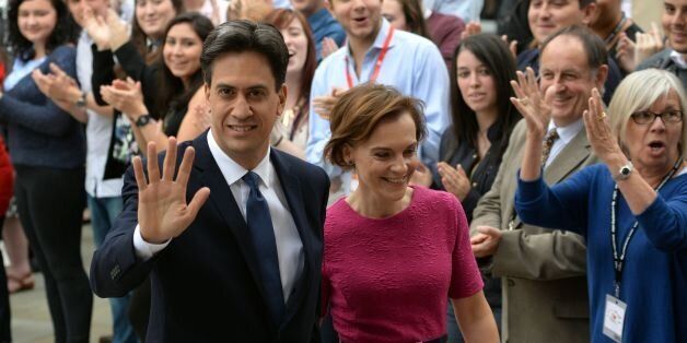 Labour leader Ed Miliband arrives with his wife Justine Thornton before making his keynote speech to delegates during his party's annual conference at Manchester Central Convention Complex.