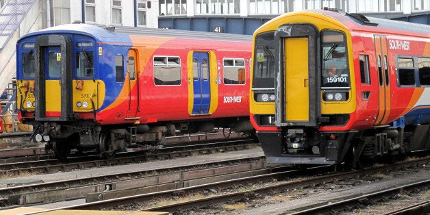 South West trains at Clapham junction railway station.