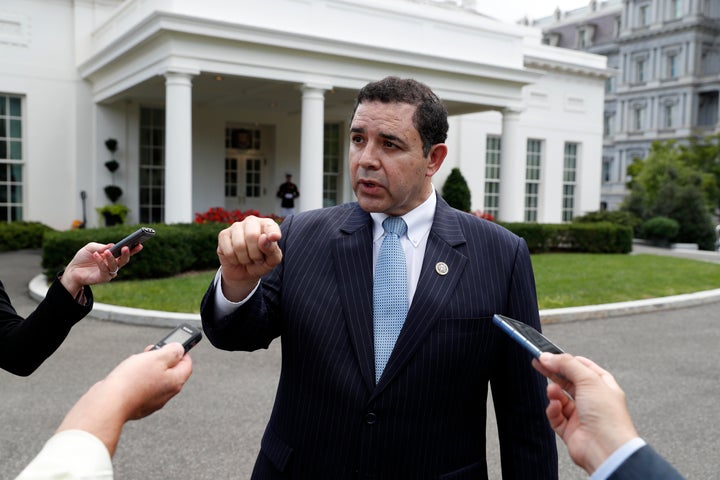 Rep. Henry Cuellar (D-Texas) speaks after a bipartisan meeting with President Donald Trump in Sept. 2017. His record of cooperating with the president is a sore point for the left.