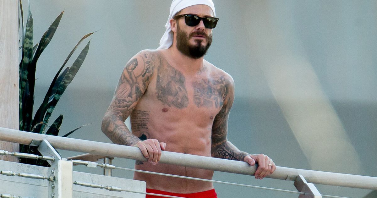 David Beckham Shirtless In Miami Star Displays His Tattoos As He