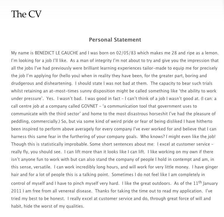 Titled simply "The CV"