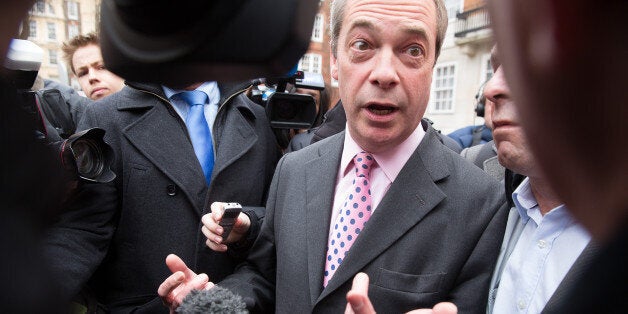 Nigel Farage kick starts his election campaign by launching a UKIP poster in central London.