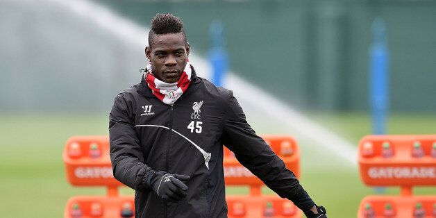 LIVERPOOL, ENGLAND - APRIL 06: (THE SUN OUT, THE SUN ON SUNDAY OUT) Mario Balotelli of Liverpool in action during a training session at Melwood Training Ground on April 6, 2015 in Liverpool, England. (Photo by Andrew Powell/Liverpool FC via Getty Images)