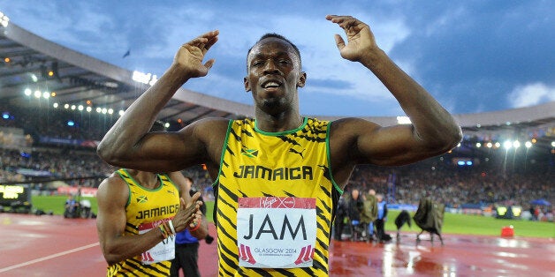 Jamaica's Usain Bolt celebrates winning the 4x100m Relay