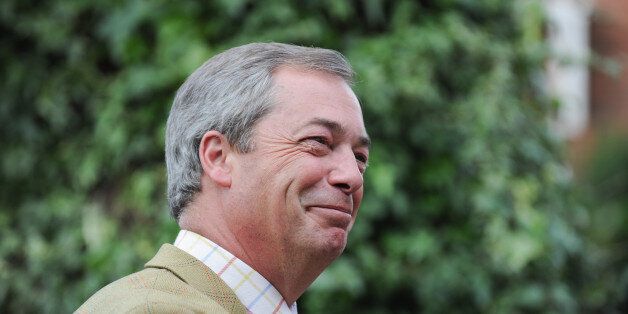 YARM, ENGLAND - APRIL 23: UK Independence Party leader Nigel Farage is photographed during a press call as he meets locals and party officials during a visit on April 23, 2014 in Yarm, England. Nigel Farage visits Yarm as part of a North-east tour ahead of next month's European elections. (Photo by Ian Forsyth/Getty Images)