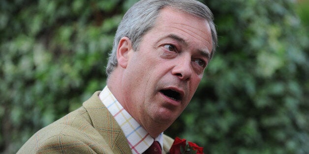 YARM, ENGLAND - APRIL 23: UK Independence Party leader Nigel Farage is photographed during a press call as he meets locals and party officials during a visit on April 23, 2014 in Yarm, England. Nigel Farage visits Yarm as part of a North-east tour ahead of next month's European elections. (Photo by Ian Forsyth/Getty Images)