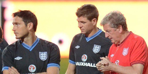 (From L to R) Frank Lampard, Steven Gerrard, Coach Roy Hodgson and John Terry take part in an official training session one day ahead of World Cup 2014 qualifier match against Moldova in Chisinau city September 6, 2012. AFP PHOTO / DANIEL MIHAILESCU (Photo credit should read DANIEL MIHAILESCU/AFP/GettyImages)