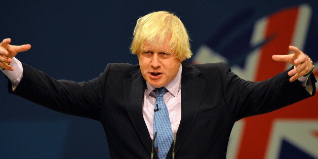 London Mayor Boris Johnson addresses delegates at the annual Conservative Party Conference in Manchester, north-west England, on October 1, 2013. AFP PHOTO / PAUL ELLIS (Photo credit should read PAUL ELLIS/AFP/Getty Images)