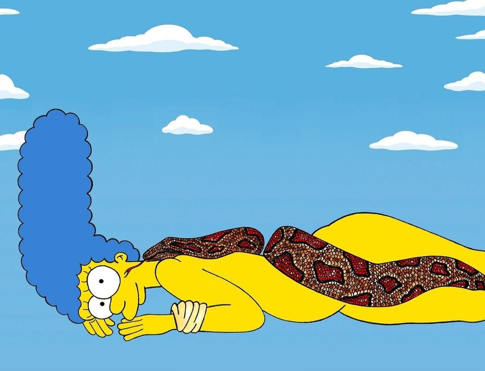 Marge Simpson as Nastassja Kinski and the Serpent, June 14, 1981 by Richard Avedon Iconic Shots Art Fashion Luxury Satire Illustration Cartoon Painting The Simpsons Humor Chic by aleXsandro Palombo 1a