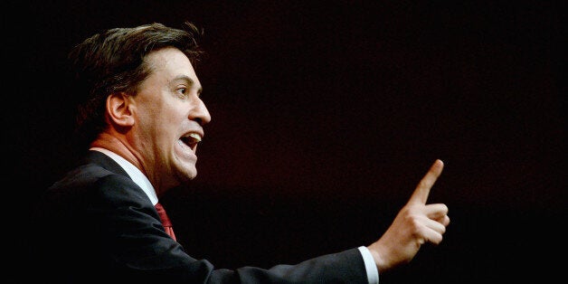 PERTH, SCOTLAND - MARCH 21: Ed Miliband, leader of the Labour Party gives his speech to the Scottish Labour conference on March 21, 2014 in Perth, Scotland. Mr Miliband told party members that a yes vote in the independence referendum and a Conservative win in the next general election would force Scotland and the rest of the UK to compete on cutting taxes and wages to compete globally. (Photo by Jeff J Mitchell/Getty Images)