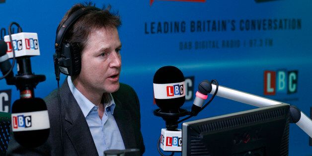 The Deputy Prime Minister Nick Clegg takes part in the first national 'Call Clegg' phone-in on LBC since the London radio station started broadcasting across the UK on digital radio.