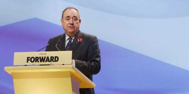 First Minister Alex Salmond addresses the SNP annual conference at Perth Concert Hall in Scotland.