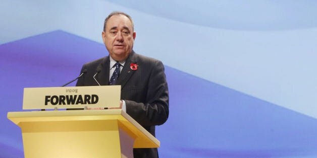 First Minister Alex Salmond addresses the SNP annual conference at Perth Concert Hall in Scotland.