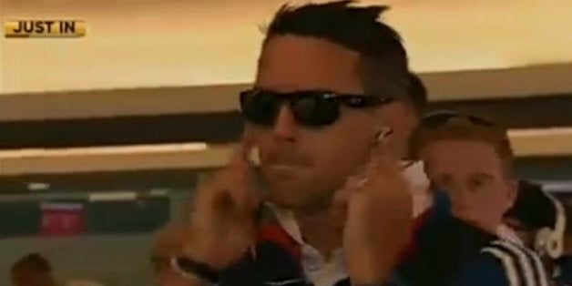 Pietersen gestures to an Australian journalist in Brisbane