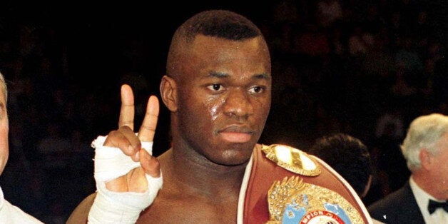 British heavyweight boxer Herbie Hide after beating J. Pritchard (not in picture) at the Alexandra Palace in London, 12th December 1992 (Photo by Bob Thomas/Getty Images)