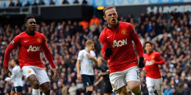 LONDON, ENGLAND - DECEMBER 01: Wayne Rooney of Manchester United celebrates scoring their second goal from the penalty spot during the Barclays Premier League Match between Tottenham Hotspur and Manchester United at White Hart Lane on December 1, 2013 in London, England. (Photo by Michael Regan/Getty Images)