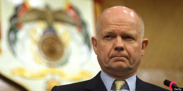 AMMAN, JORDAN - MAY 22: Foreign Secretary William Hague attends a press conference with his Jordanian counterpart Nasser Joudah on May 22, 2013 in Amman, Jordan. Hague is joining US Secretary of State John Kerry and other top diplomats from across Europe and the Middle East for a meeting of the the 'Friends of Syria' group in the hope of reaching an end to the conflict in Syria. (Photo by Jordan Pix/ Gettyimages)