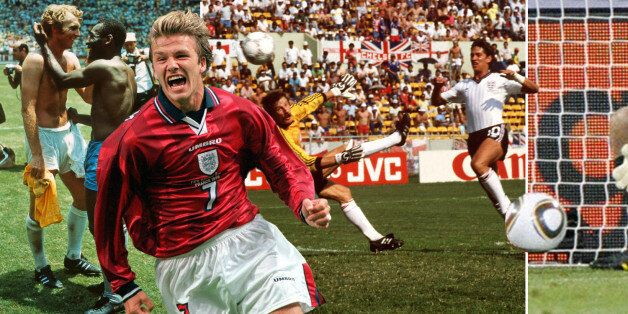 SAPPORO - JUNE 7: David Beckham of England celebrates in front of England fans after winning the Group F match against Argentina at the World Cup Group Stage played at the Sapporo Dome, Sapporo, Japan on June 7, 2002. England won the match 1-0. (Photo by Stu Forster/Getty Images)