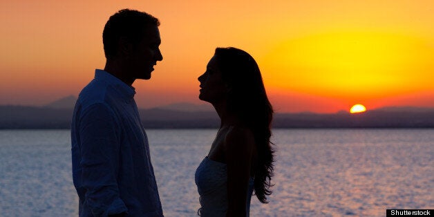 couple in love back light...