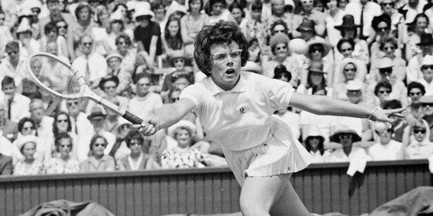 2nd July 1964: American tennis player Billie Jean Moffitt (later King) in action during a semi final in the women's singles championship at Wimbledon. (Photo by Dennis Oulds/Central Press/Getty Images)