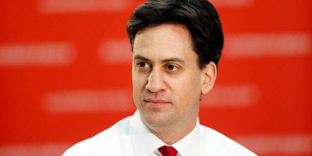 Labour Leader Ed Miliband during a public meeting with local community activists and undecided voters at the Isa Money Centre in Motherwell, Scotland.