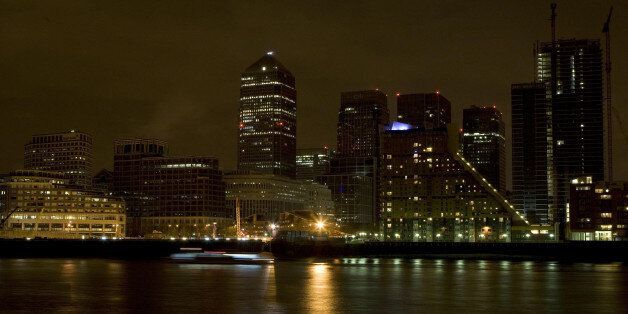 A general view of Canary Wharf business district, London, during Earth Hour.