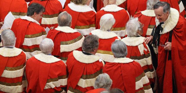 Peers wait in in the House of Lords, London, for the arrival of Queen Elizabeth II and the Duke of Edinburgh to conduct the State Opening of Parliament.