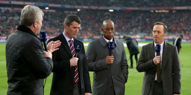 ITV Sport presenter Adrian Chiles and pundits Roy Keane, Ian Wright and Lee Dixon (left to right) before the game