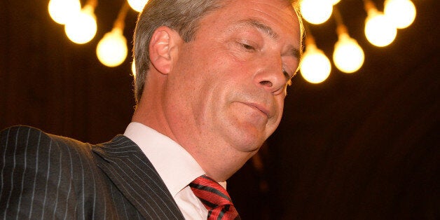 UK Independence Party (UKIP) leader Nigel Farage addresses the Bruges Group in Manchester Town Hall in north-west England, on September 30, 2013. AFP PHOTO/Leon Neal (Photo credit should read LEON NEAL/AFP/Getty Images)