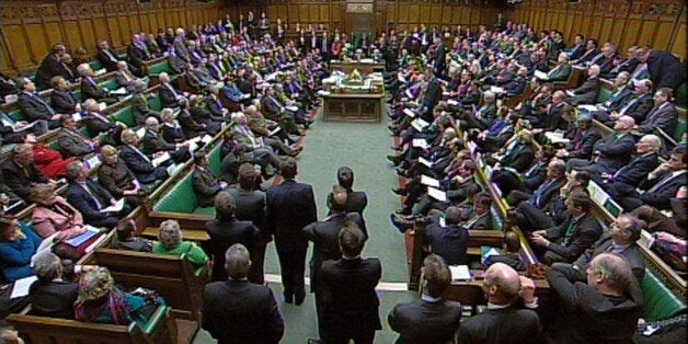 The Debating Chamber during Prime Minister's Questions in the House of Commons, London.